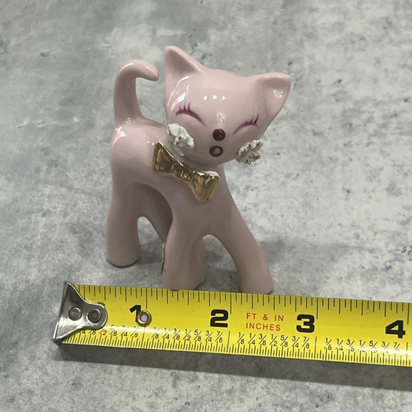 Vintage 1950’s Pink Porcelain Thames Spaghetti Cat w tag kitten gold Japan - Picture 13 of 14